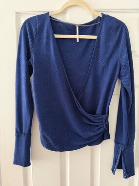 Free People Penny Top Women's medium is Ink Blue Wrap-Style Long Sleeve Top